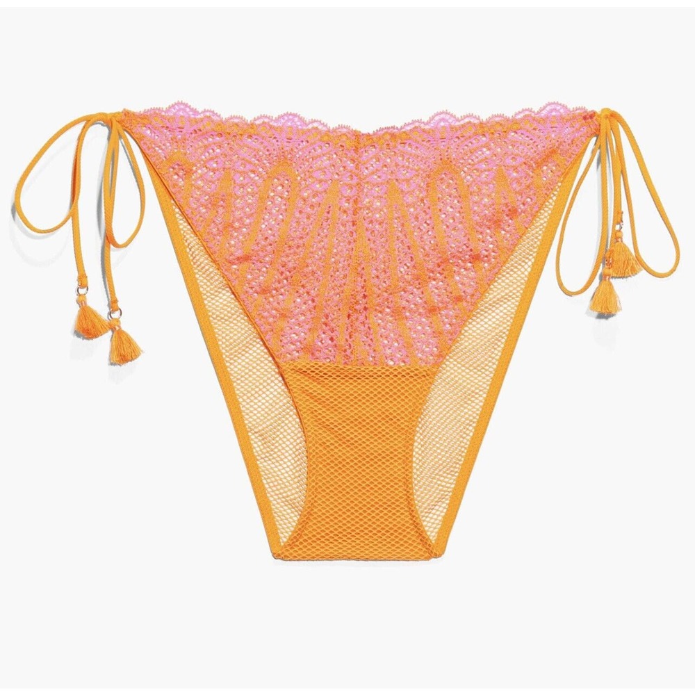 NEW SAVAGE X FENTY STRANDED IN Lace Crochet Brazilian ORANGE RIHANNA Panties 4X